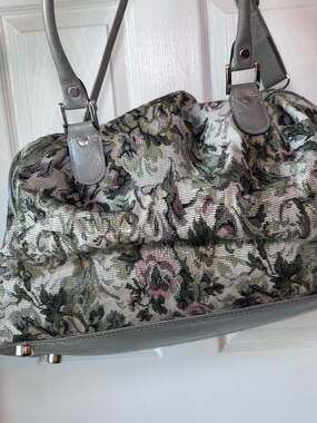 American Flyer Floral Tapestry Weekender Duffel Bag Gray Vintage Style Travel